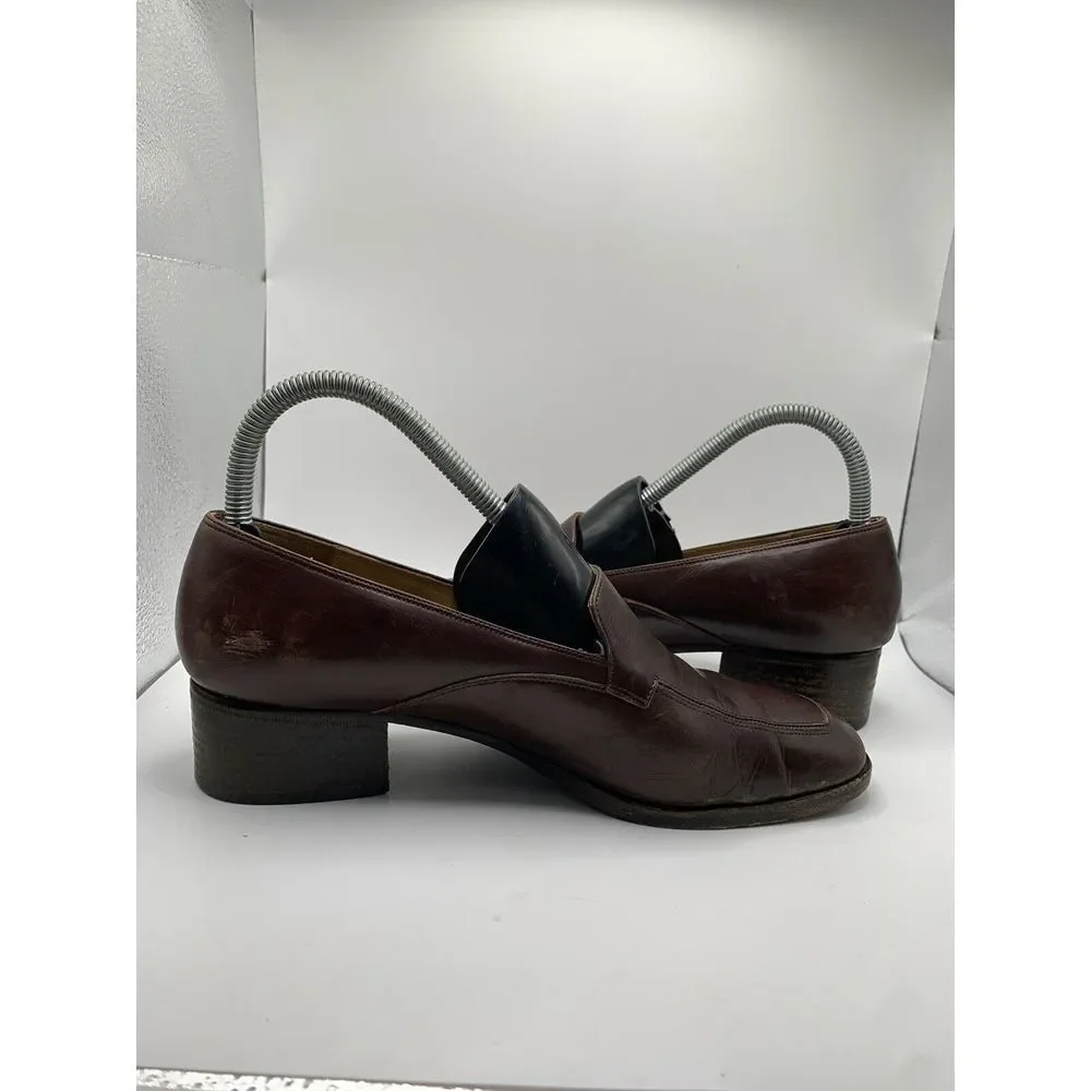 Coach Women's Brown Leather Square Toe Heeled Slip On Loafer‎ Shoe Size 8 C